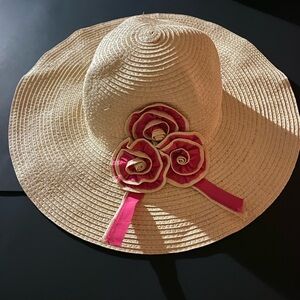 Ashley Stewart Cream Hat with Pink Floral Accent